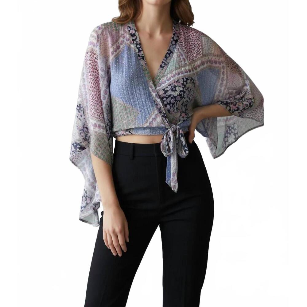 NEW SAINTS & HEARTS printed kimono top in blue multi